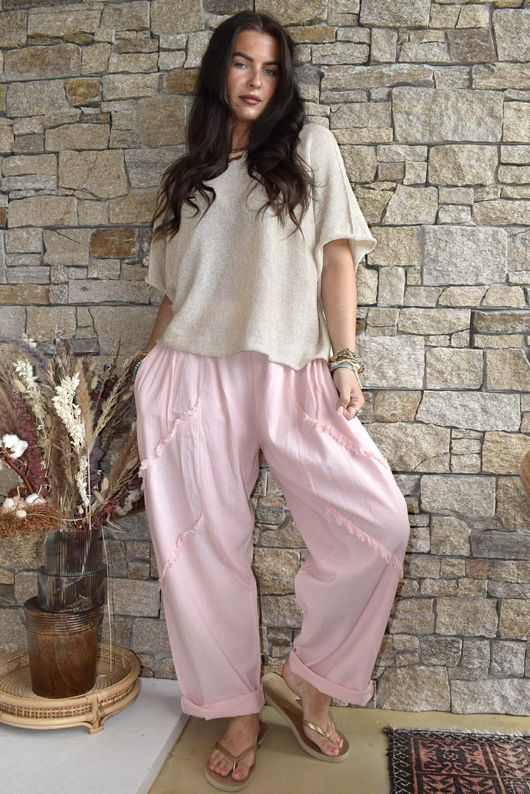 Rustic Nature Linen Blend Barrel Pant Washed Sugar